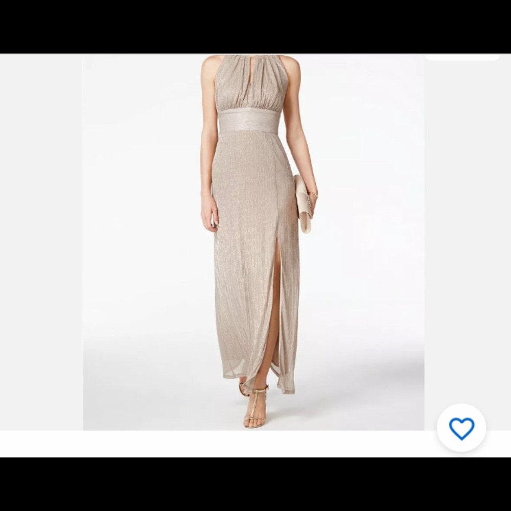 R&MRichards Gold Metallic Keyhole Halter Gown NWOT